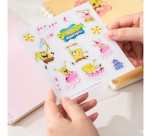 Записная книжка DELI "SpongeBob" на кольцах, А5, 50 листов в линейку, ассорти + наклейки
