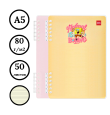 Записная книжка DELI "SpongeBob" на кольцах, А5, 50 листов в линейку, ассорти + наклейки