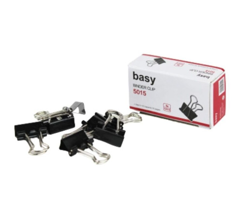 Зажимы для бумаг BASY, 15 мм, черные, (12 шт)