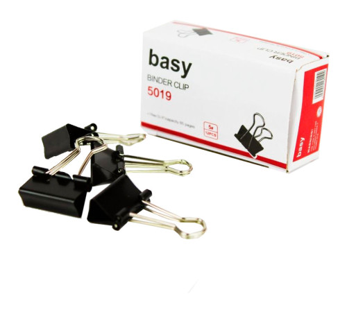 Зажимы для бумаг BASY, 19 мм, черные, (12 шт)