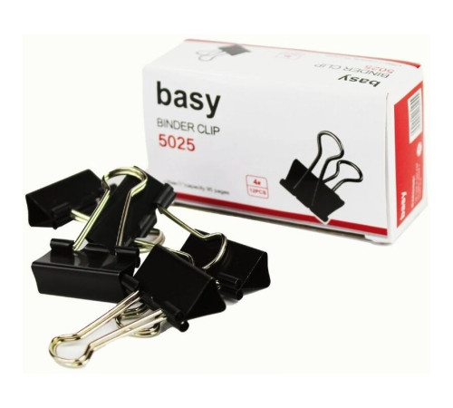 Зажимы для бумаг BASY, 25 мм, черные, (12 шт)