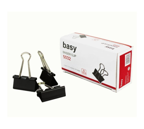 Зажимы для бумаг BASY, 32 мм, черные, (12 шт)