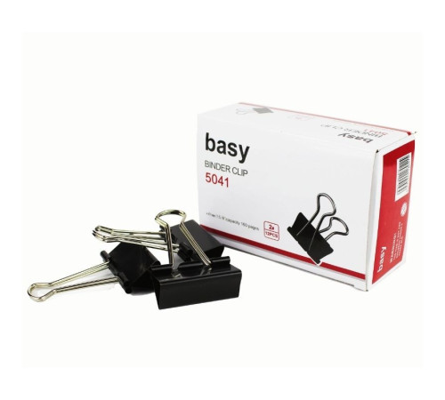 Зажимы для бумаг BASY, 41 мм, черные, (12 шт)