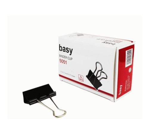 Зажимы для бумаг BASY, 51 мм, черные, (12 шт)