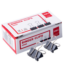 Зажимы для бумаг DELI, 15 мм, черные, (12 шт)