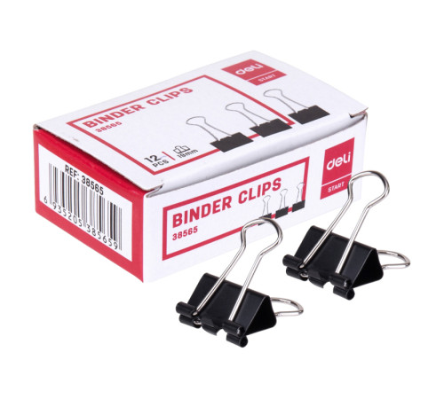 Зажимы для бумаг DELI,  19 мм, черные, (12 шт.)