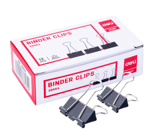 Зажимы для бумаг DELI,  25 мм, черные, (12 шт.)