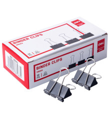 Зажимы для бумаг DELI, 32 мм, черные, (12 шт)