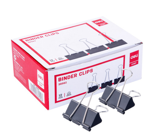 Зажимы для бумаг DELI,  41 мм, черные, (12 шт.)