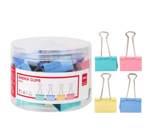 Зажимы для бумаг DELI, 41 мм, цветные, (24 шт.)