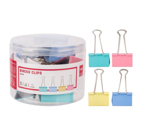 Зажимы для бумаг DELI, 51 мм, цветные, (12 шт.)
