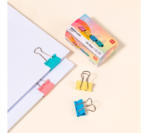 Зажимы для бумаг DELI "RIO", 19 мм, цветные, (12 шт.)