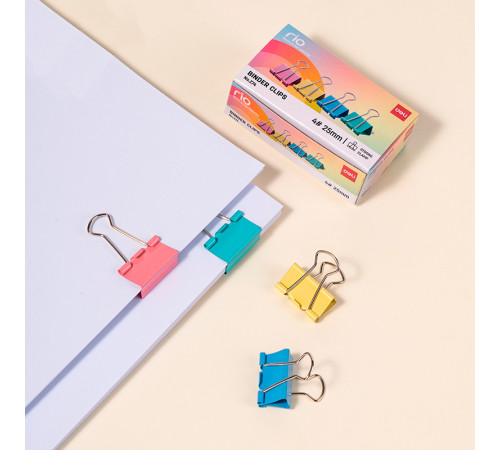 Зажимы для бумаг DELI "RIO", 25 мм, цветные, (12 шт.)