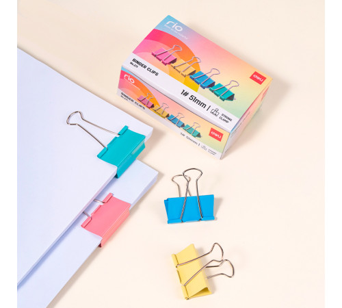 Зажимы для бумаг DELI "RIO", 51 мм, цветные, (12 шт.)