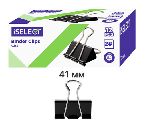 Зажимы для бумаг i Select "Z52", 41 мм, черные, (12 шт.)
