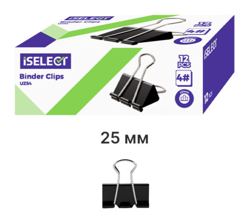 Зажимы для бумаг i Select "Z54", 25 мм, черные, (12 шт.)