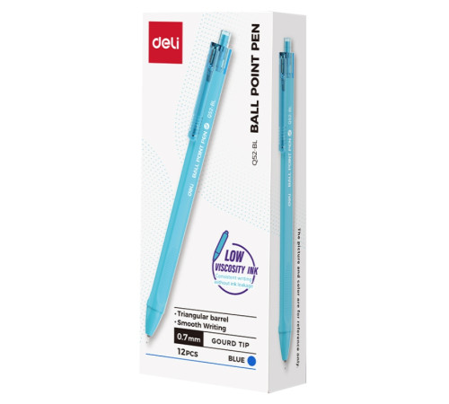 Ручка шариковая DELI "Q52" автоматическая, 0,7 мм, корпус ассорти, синяя