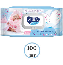 Салфетки влажные Aura "Ultra comfort", 100 штук в упаковке