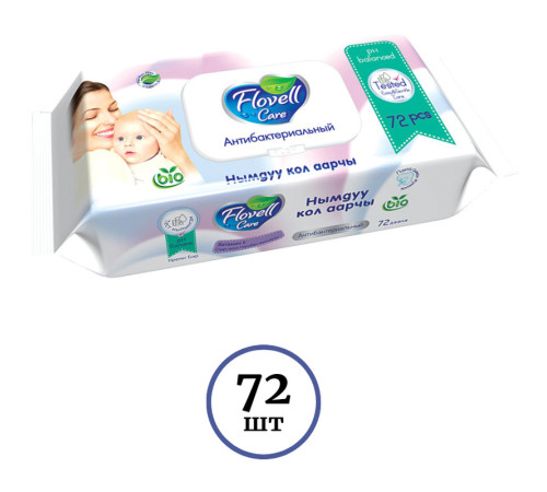 Салфетки влажные Flovell Care BIO 72 шт Салфетки влажные Flovell Care BIO 72 шт