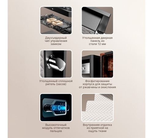 Сейф DELI "AE132" биометрический + электронный замок + ключ, 480х420х800 мм, 44 кг, белый