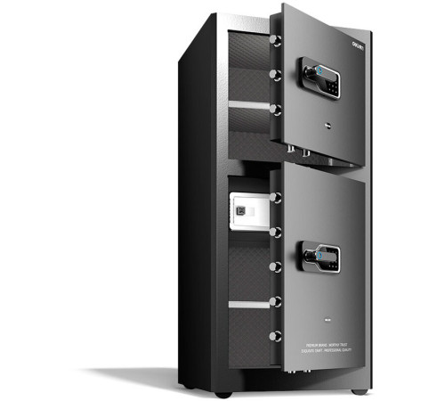 Сейф DELI "AE136" биометрический + электронный замок + ключ, 550x520х1200 мм, 80,5 кг, черный