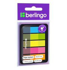 Закладки клейкие Berlingo, 45*12мм, 5 х 20 неоновых цветов, в диспенсере